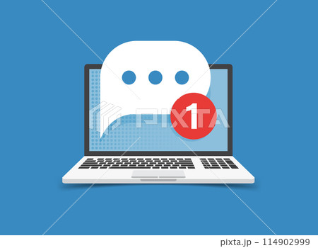 Laptop notification icon in flat style. Computer vector illustration on isolated background. Reminder message sign business concept. 114902999