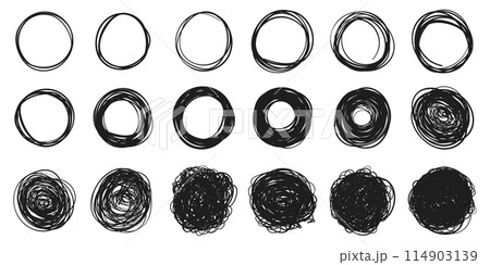 Circle line sketch icon in hand drawn style. Circular scribble doodle vector illustration on isolated background. Pencil or pen bubble sign business concept. Circle line sketch icon in hand drawn style. Circular scribble doodle vector illustration on isolated background. Pencil or pen bubble sign business concept. 114903139