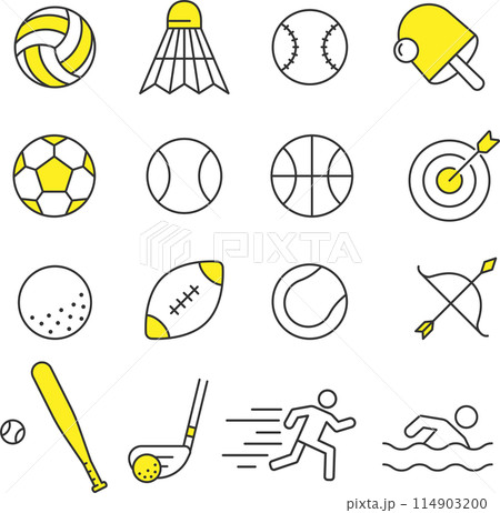 おしゃれな球技などのスポーツに関する線画アイコンセット 114903200
