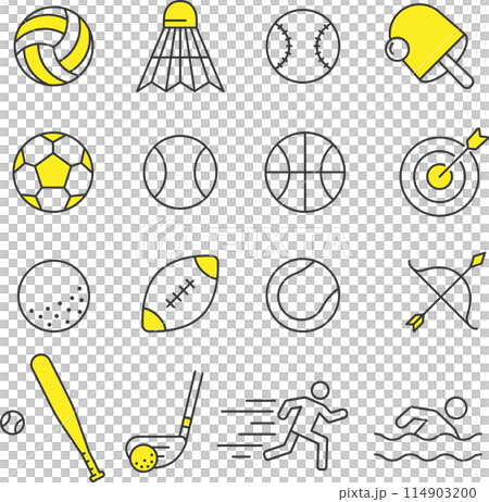 A set of stylish line icons related to ball games and other sports A set of stylish line icons related to ball games and other sports 114903200