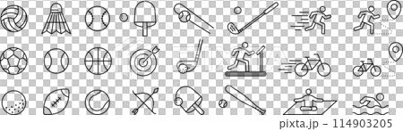 Monochrome line icon set related to sports Monochrome line icon set related to sports 114903205