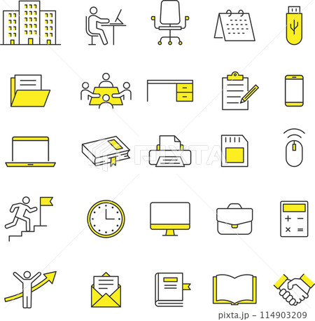 おしゃれなオフィスに関する線画アイコンセット おしゃれなオフィスに関する線画アイコンセット 114903209