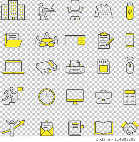 おしゃれなオフィスに関する線画アイコンセット おしゃれなオフィスに関する線画アイコンセット 114903209