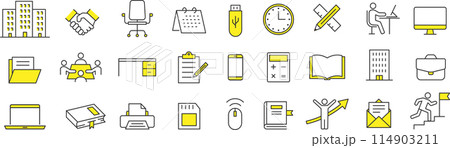 おしゃれなオフィスに関する線画アイコンセット 114903211