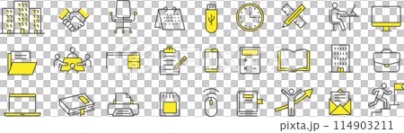 關於時尚辦公室的線條畫圖標集 114903211