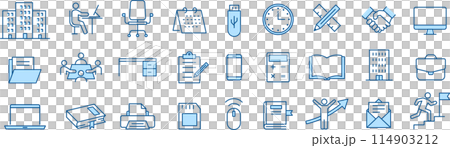 青2色のオフィスに関する線画アイコンセット 114903212