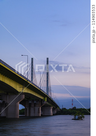 埼玉県戸田市・夕焼け空と幸魂大橋の絶景 114903533