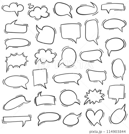 Doodle chat icon in hand drawn style. Cartoon bubbles vector illustration on isolated background. Talk frame sign business concept. Doodle chat icon in hand drawn style. Cartoon bubbles vector illustration on isolated background. Talk frame sign business concept. 114903844