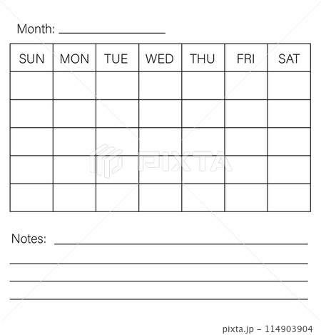 Empty Monthly calendar. Daily planner symbol. Organizer diary. flat style. Empty Monthly calendar. Daily planner symbol. Organizer diary. flat style. 114903904