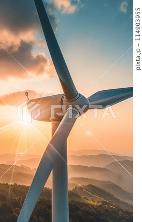 Closeup of windmill for electric power production. Wind turbine, alternative energy. Closeup of windmill for electric power production. Wind turbine, alternative energy. 114903955