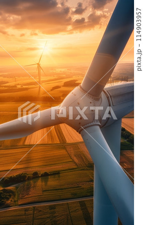 Closeup of windmill for electric power production. Wind turbine, alternative energy. 114903957