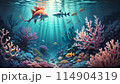 綺麗な珊瑚礁が広がる海中のイラスト 114904319