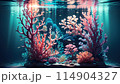 綺麗なサンゴと熱帯の綺麗な魚のイラスト 114904327