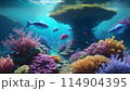 珊瑚に覆われた岩と太陽 114904395