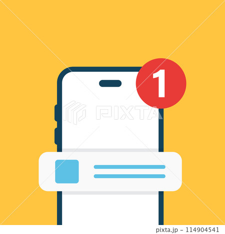 Phone notifications icon in flat style. Smartphone with new notice vector illustration on isolated background. Reminder message sign business concept. 114904541