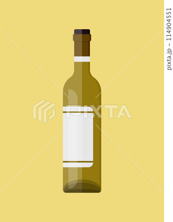 Wine bottle with glass icon in flat style. Alcohol drink vector illustration on isolated background. Champagne beverage sign business concept. 114904551