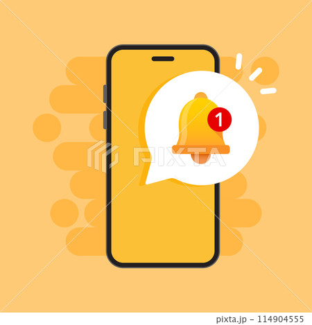 Phone notifications icon in flat style. Smartphone with new notice vector illustration on isolated background. Reminder message sign business concept. 114904555