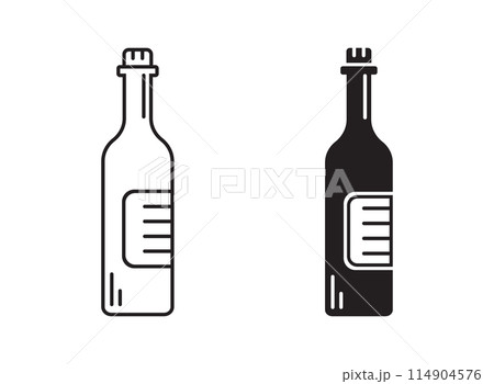 Wine bottle with glass icon in flat style. Alcohol drink vector illustration on isolated background. Champagne beverage sign business concept. Wine bottle with glass icon in flat style. Alcohol drink vector illustration on isolated background. Champagne beverage sign business concept. 114904576