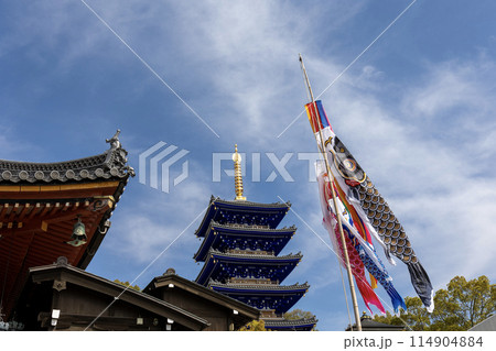 中山寺の五重塔「青龍塔」と鯉のぼり(2024年4月13日撮影) 中山寺の五重塔「青龍塔」と鯉のぼり(2024年4月13日撮影) 114904884