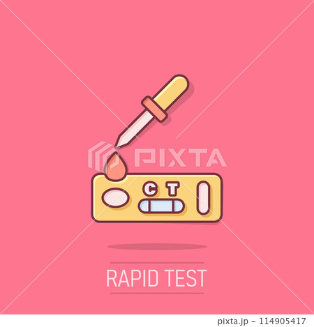 Coronavirus test icon in comic style. covid-19 cartoon vector illustration on isolated background. Medical diagnostic splash effect sign business concept. Coronavirus test icon in comic style. covid-19 cartoon vector illustration on isolated background. Medical diagnostic splash effect sign business concept. 114905417