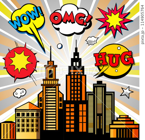 Landscape set of buildings silhouetted outline of low-rise and high-rise complexes and skyscrapers. Structural constructions placed urban objects Landscape set of buildings silhouetted outline of low-rise and high-rise complexes and skyscrapers. Structural constructions placed urban objects 114905764