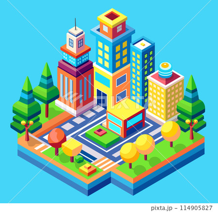 Isometric urban megalopolis top view of the city infrastructure town, 114905827