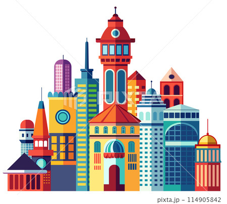 Landscape set of buildings silhouetted on white background. Landscape set of buildings silhouetted on white background. 114905842