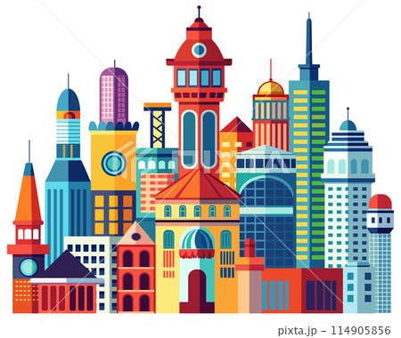 Landscape set of buildings silhouetted on white background. Landscape set of buildings silhouetted on white background. 114905856