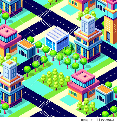 Isometric urban megalopolis top view of the city infrastructure town, 114906008