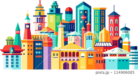 Landscape set of buildings silhouette on a background Landscape set of buildings silhouette on a background 114906085