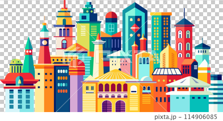 Landscape set of buildings silhouette on a background Landscape set of buildings silhouette on a background 114906085