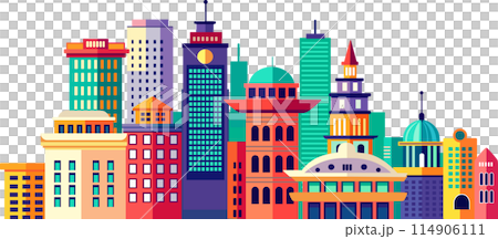 Landscape set of buildings silhouette on a white background 114906111