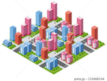 Isometric urban megalopolis top view of the city infrastructure town 114906144