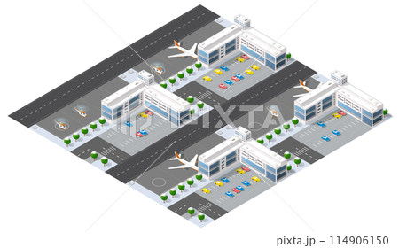 Isometric map of the city's airport, the trees and the flight of construction Isometric map of the city's airport, the trees and the flight of construction 114906150