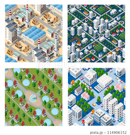 Isometric set of blocks module of areas of the city construction and designing 114906152