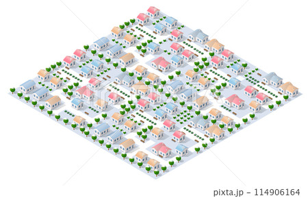 3D city Winter landscape snowy trees, streets. Three-dimensional views 114906164