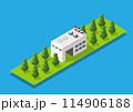 Industrial city building with construction cranes and town houses 114906188