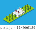 Industrial city building with construction cranes and town houses 114906189