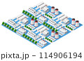 Isometric 3D city module industrial urban factory which includes buildings 114906194