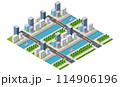 Isometric illustration of a city waterfront with a river, yachts and buildings 114906196
