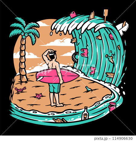 Polluted sea and beach view illustration Polluted sea and beach view illustration 114906630