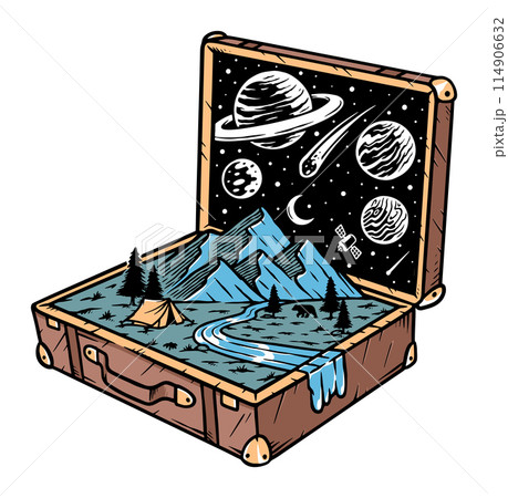 Mountain view at night in an old suitcase 114906632