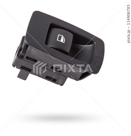 Power window button on white isolated background. Window lifter key block. Spare parts. 114906783