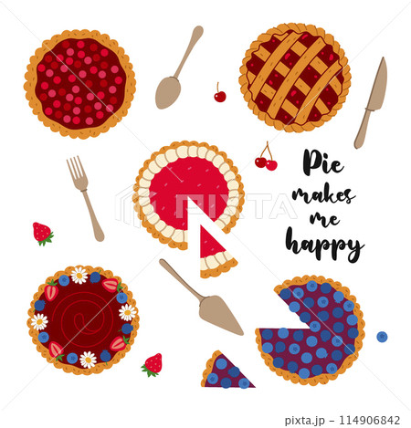 Set of berry pies top view. Vector graphics. Set of berry pies top view. Vector graphics. 114906842