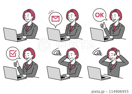 ノートパソコンで仕事をしている中年のスーツの女性 セット ノートパソコンで仕事をしている中年のスーツの女性 セット 114906955
