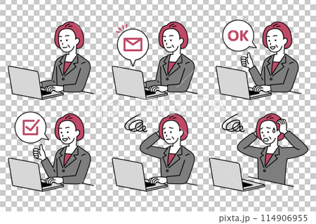 ノートパソコンで仕事をしている中年のスーツの女性 セット ノートパソコンで仕事をしている中年のスーツの女性 セット 114906955