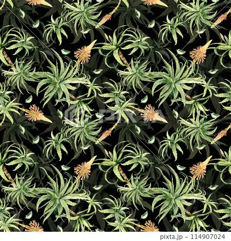 blooming aloe plant seamless pattern. 114907024