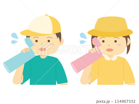 水分補給をする子どものイラストのセット 114907332