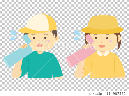 水分補給をする子どものイラストのセット 114907332