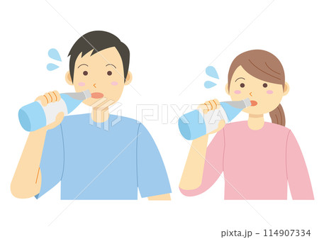 水分補給をする男性と女性のイラストのセット 114907334